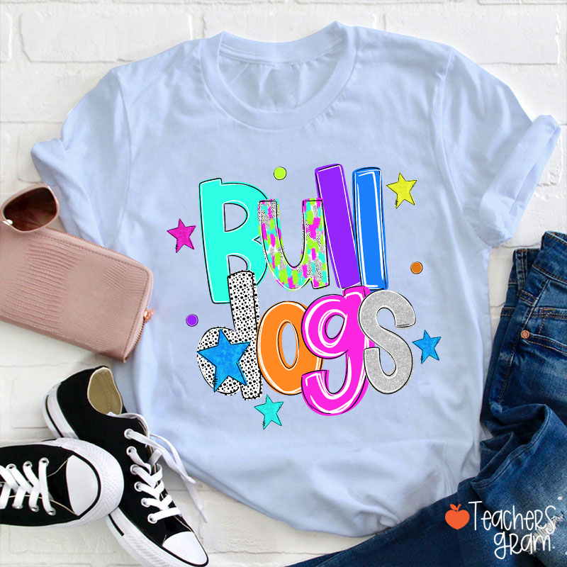 Personalized Mascot Colorful Font Sart Polka Dots Teacher T-Shirt