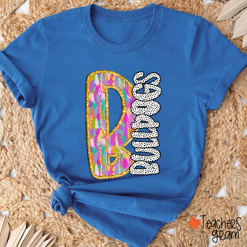 Personalized Mascot Colorful Initials Polka Dot Teacher T-Shirt