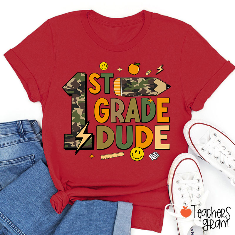 Personalized Grade Camo Pencil Teacher T-Shirt