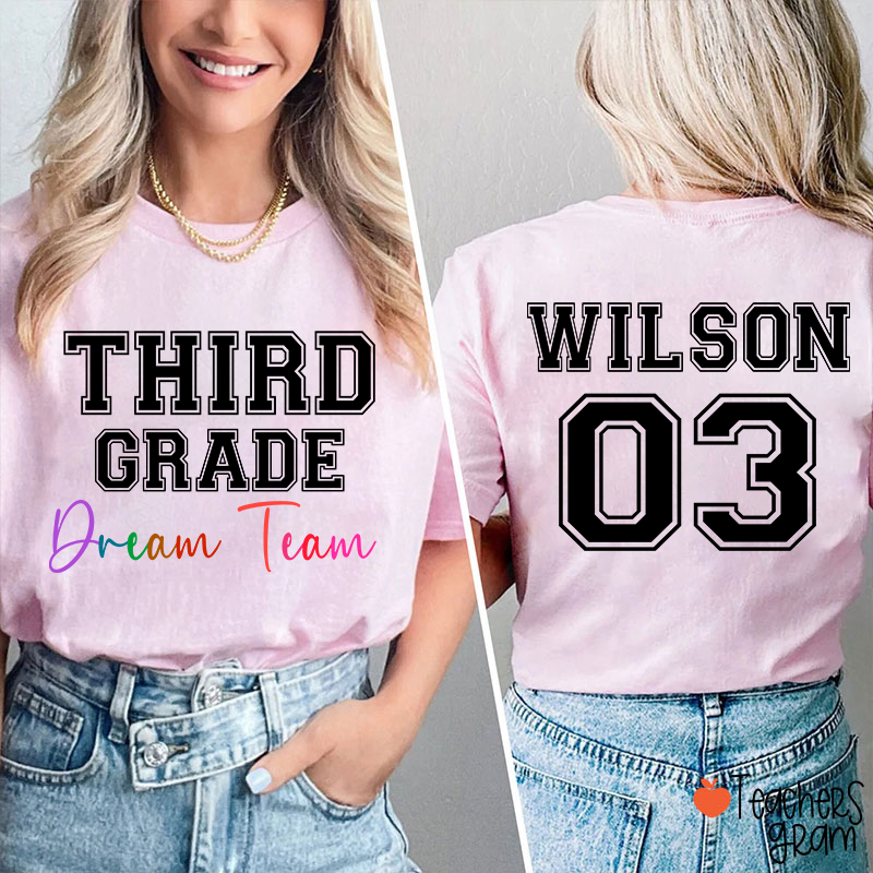 Personalized Grade Name Number Team Teacher Two Sided T-Shirt
