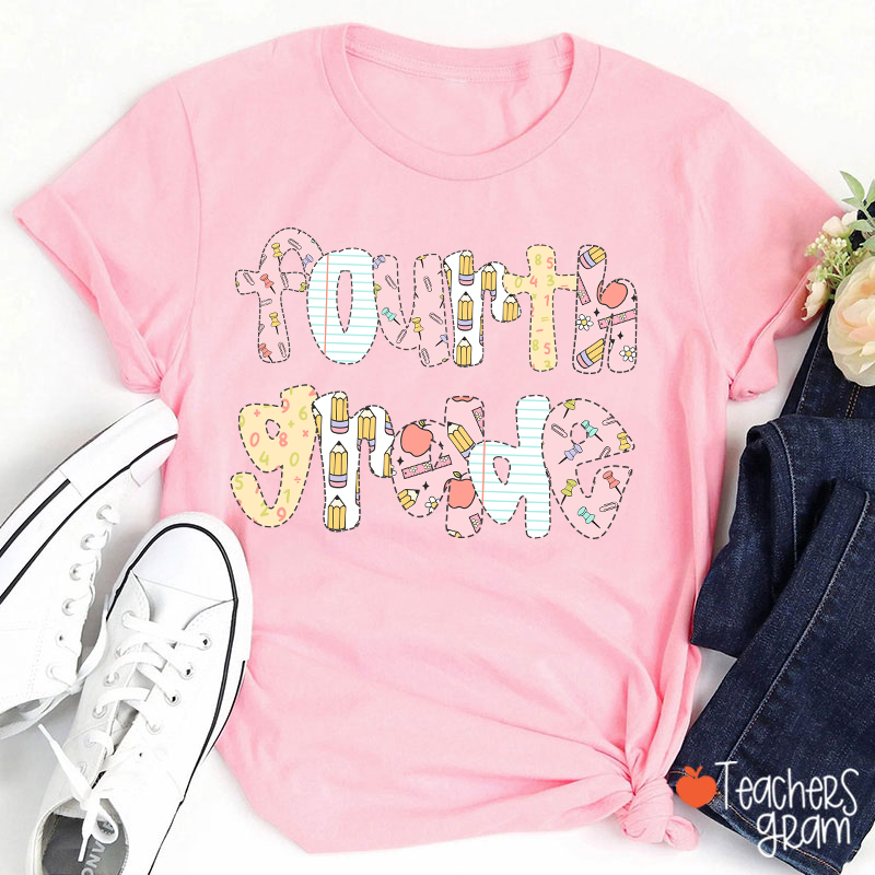 Personalized Grade Floral Pencil Notebook Teacher T-Shirt