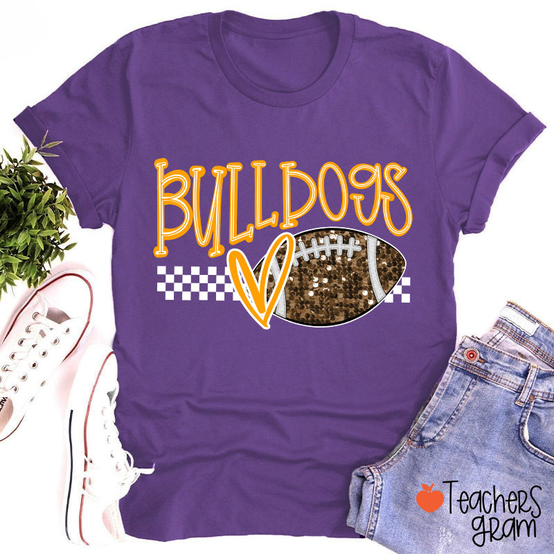 Personalized Mascot And Sport Checkered Love Heart Teacher T-Shirt