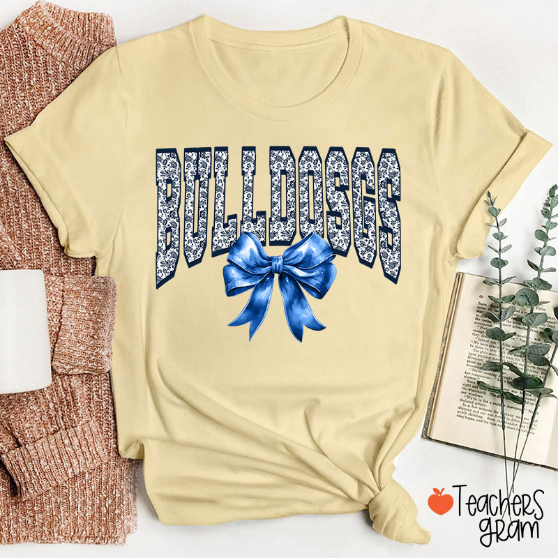 Personalized Mascot Toile Floral Coquette Bow Teacher T-Shirt