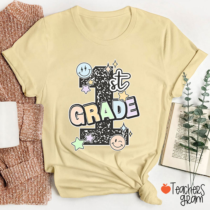 Personalized Grade Smiley Star Teacher T-Shirt