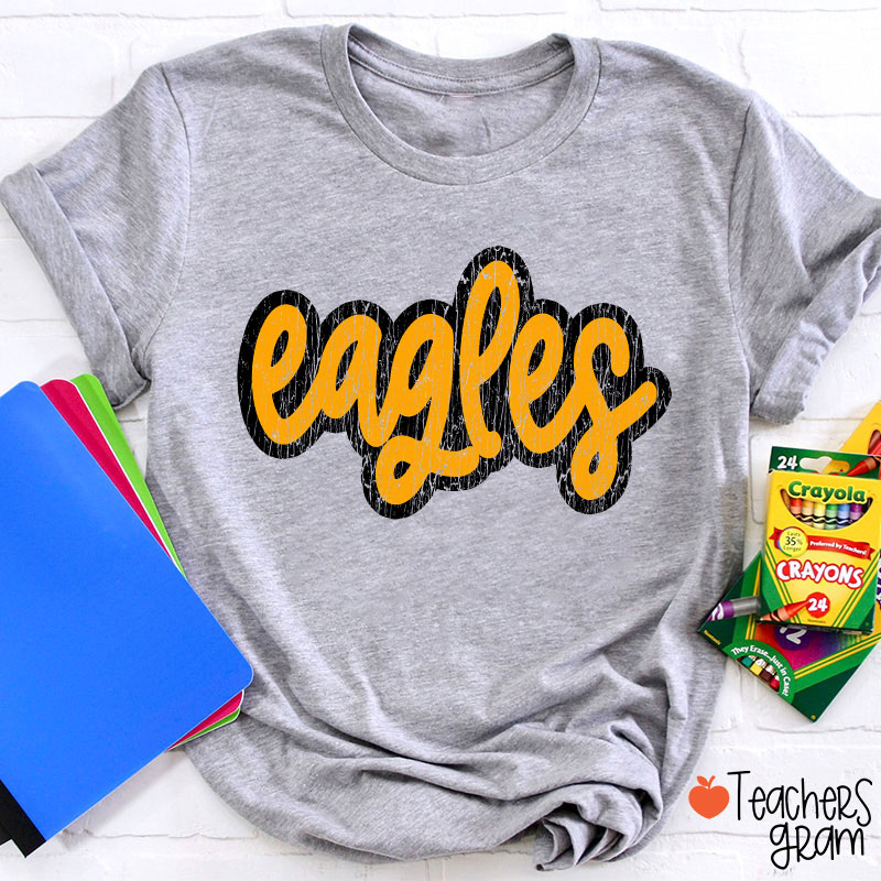 Personalized Mascot Washed And Distressed Print Teacher T-Shirt