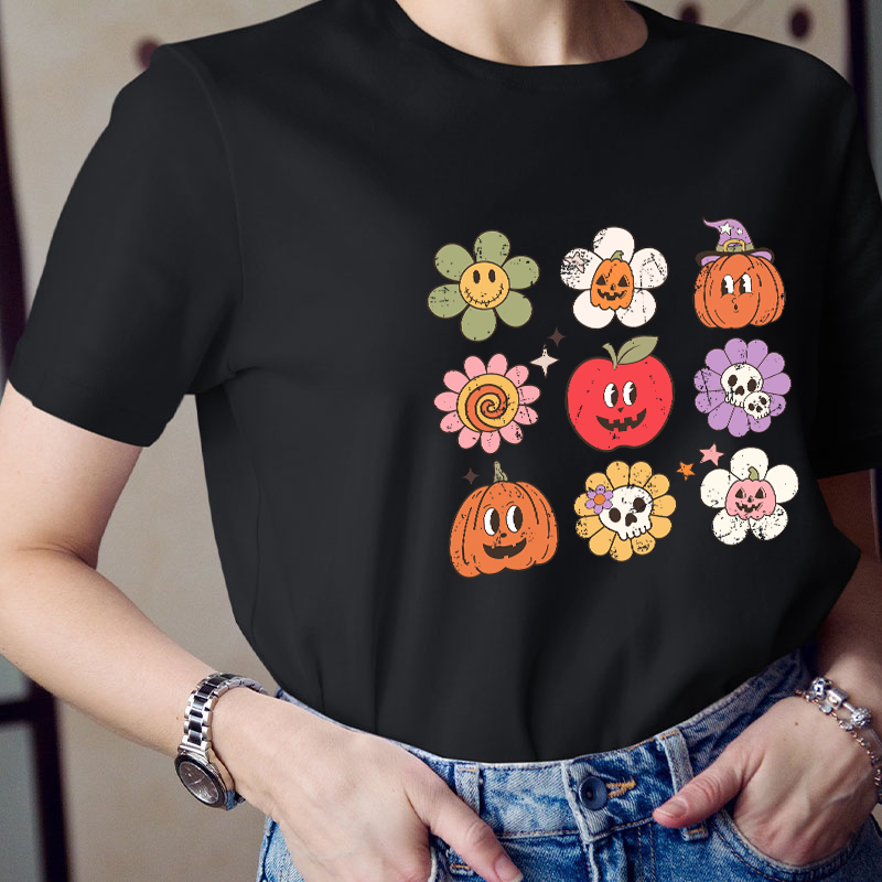 Daisy Apple Pumpkin Halloween Teacher T-Shirt