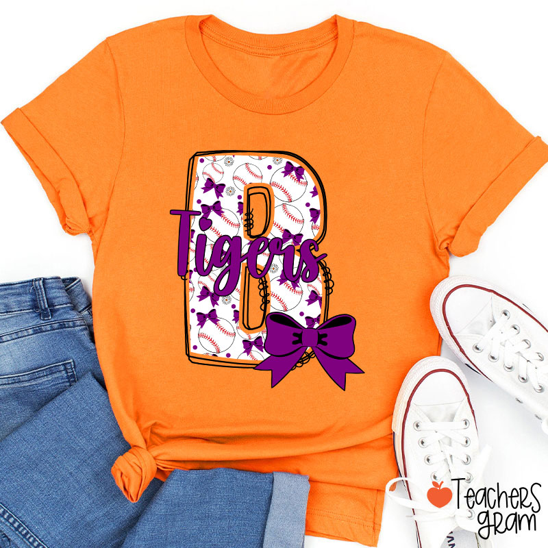 Personalized Mascot And Sport Initials Bow Teacher T-Shirt