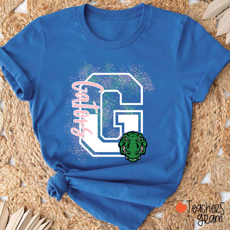 Personalized Mascot Splatter Letter Teacher T-Shirt