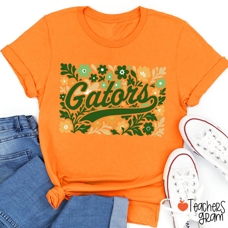 Personalized Mascot Flowers School Spirit Teacher T-Shirt