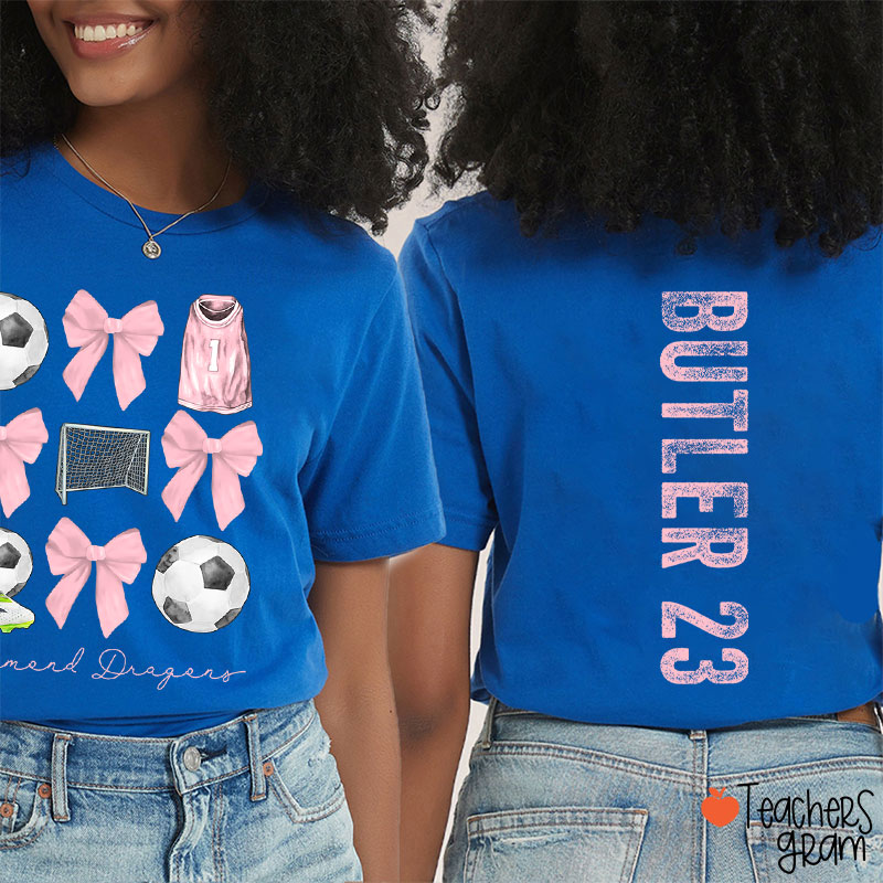 Personalized Team Name And Sport Bow Game Day Teacher Two Sided T-Shirt