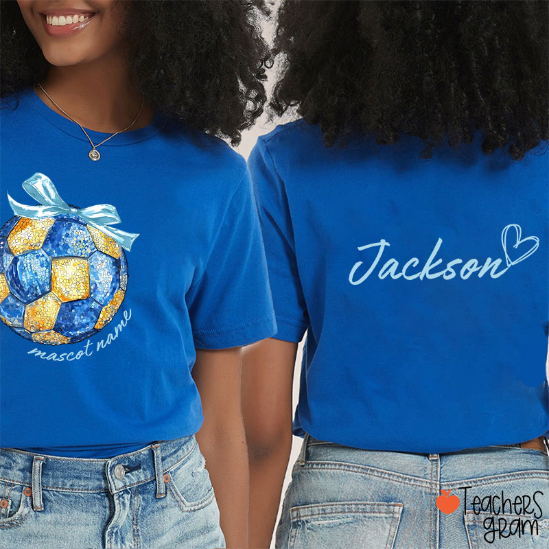 Personalized Mascot And Sport Faux Glitter Coquette Bow Teacher Two Sided T-Shirt