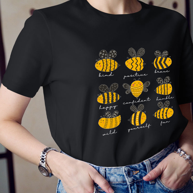 Bee Kind Positive Brave Happy Confident Humble Teacher T-Shirt