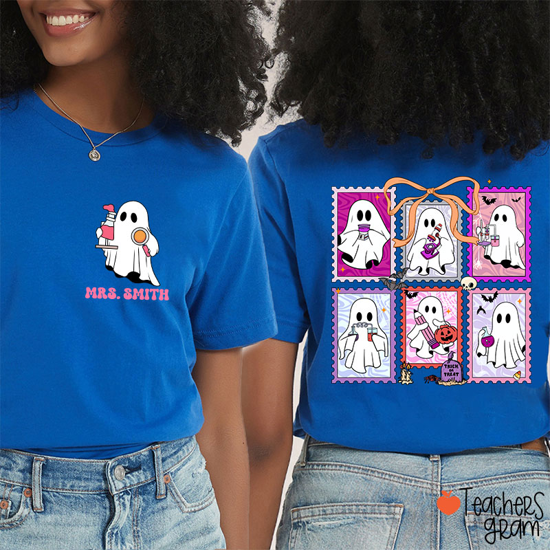 Personalized Name Spooky Science Halloween Teacher Two Sided T-Shirt