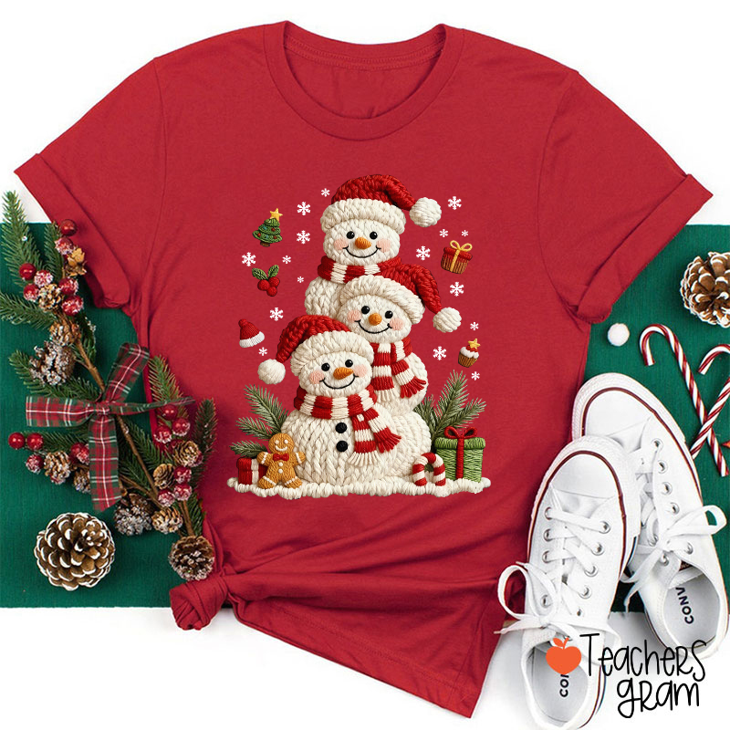 Faux Yarn Snowman Christmas Teacher T-Shirt