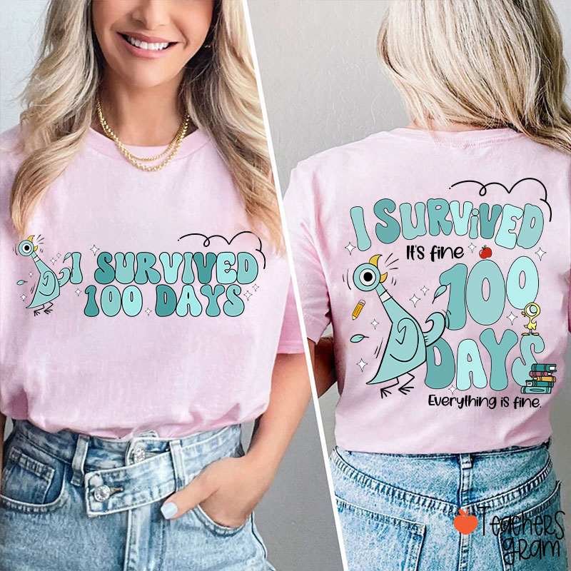 Pigeon I Survived 100 Days Teacher Two Sided T-Shirt