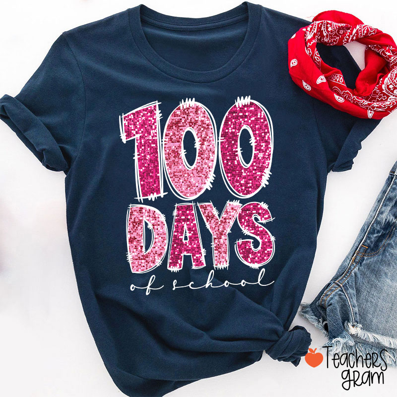 Glitter 100 Days Of School Teacher T-Shirt