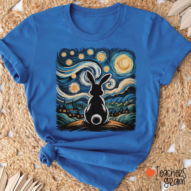Starry Night Van Gogh Rabbit Teacher T-Shirt