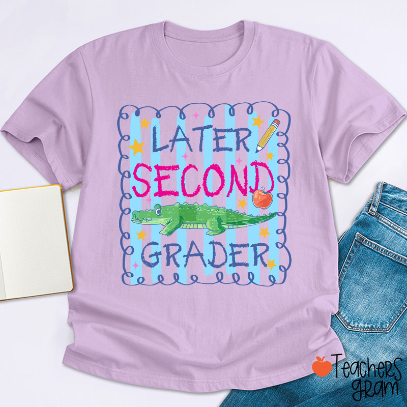 Personalized Grade Preppy Striped Later Teacher T-Shirt
