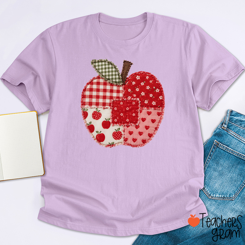 Vintage Patchwork Apple Gingham Floral Heart Teacher Graphic Teacher T-Shirt