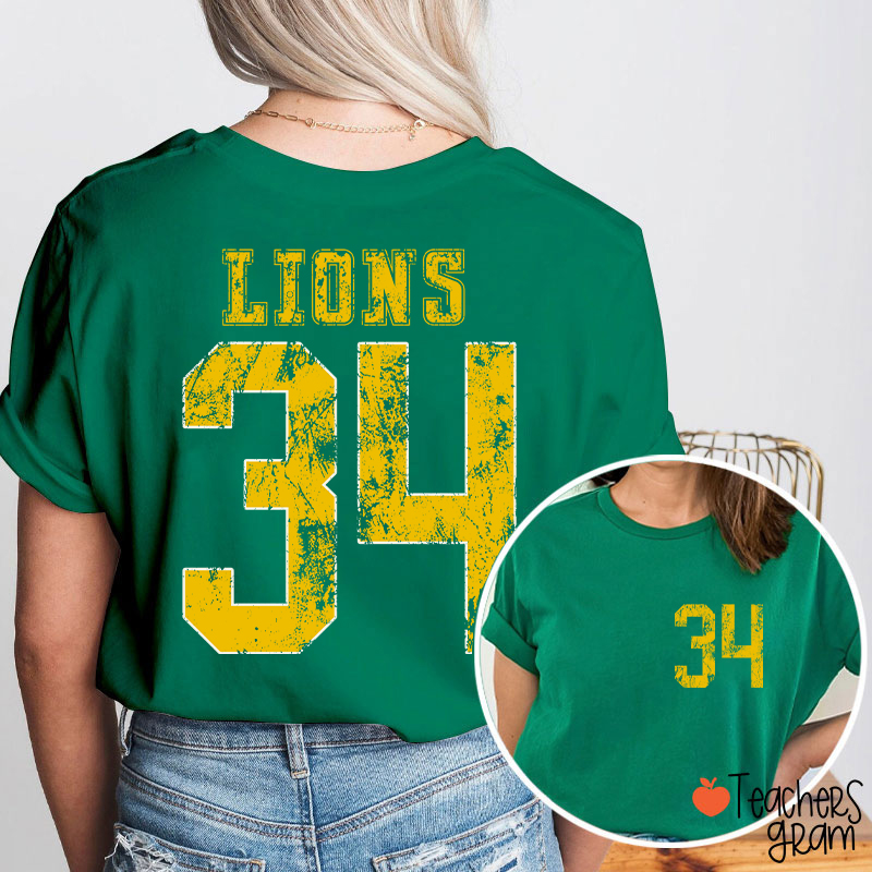 Personalized Mascot Number Faded Texture Sport Graphic Teacher Two Sided T‑Shirt