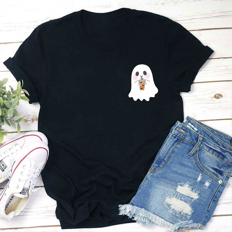 Ghost Drinks Halloween Coffee Teacher T-Shirt