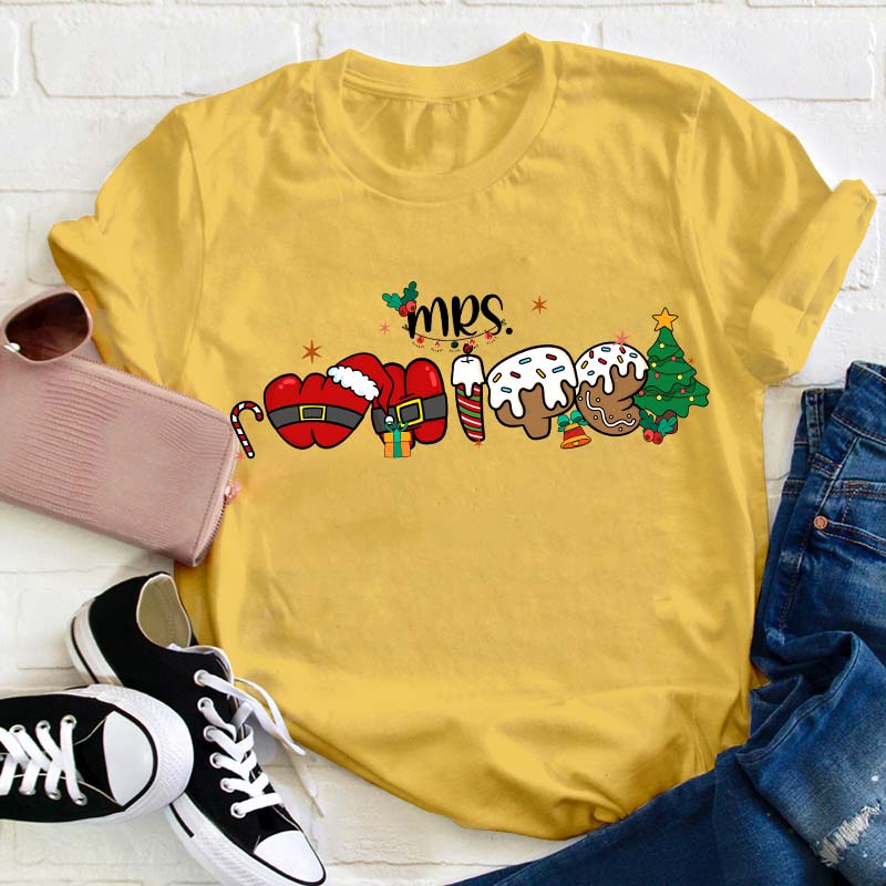 Personalized Name Merry Christmas Teacher T-Shirt