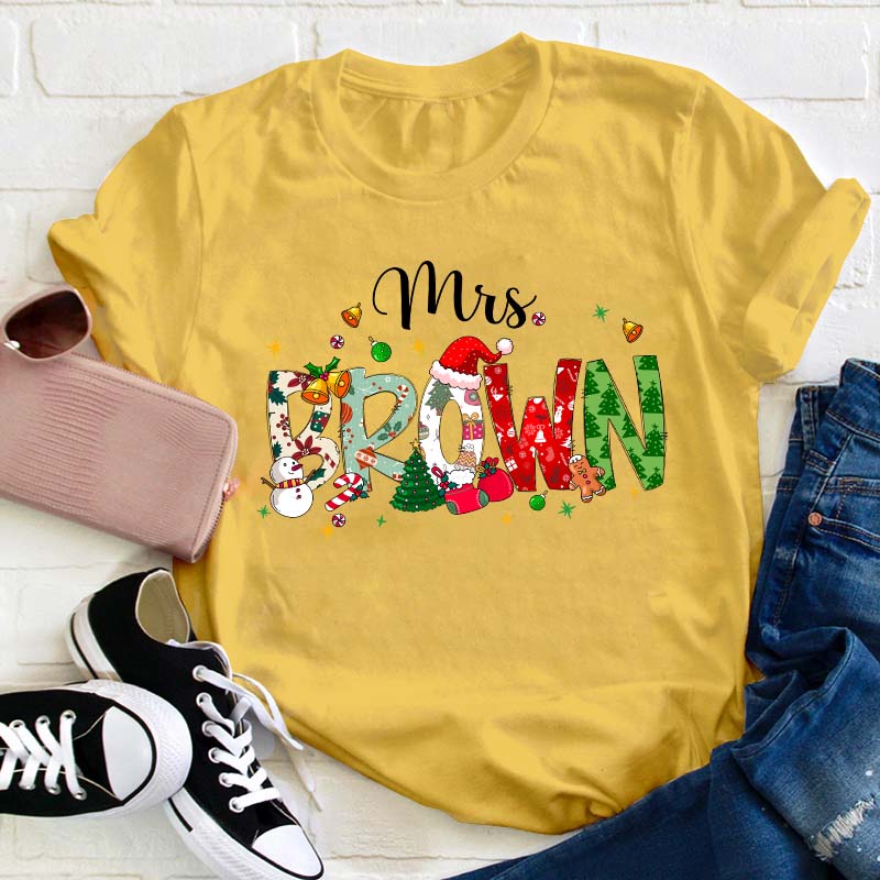 Personalized Name Christmas Atmosphere Teacher T-Shirt
