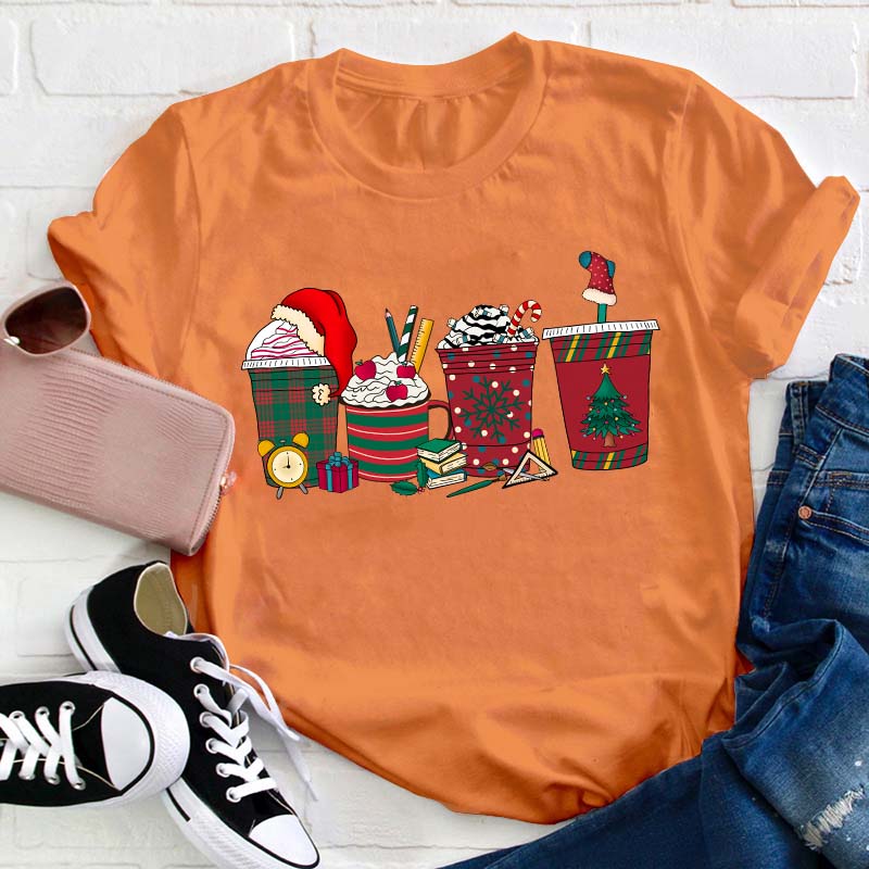 Cute Christmas Coffee Teacher T-Shirt