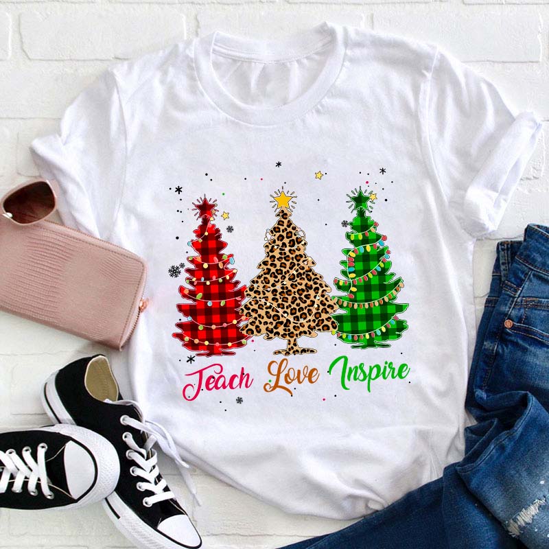 Teach Love Inspire Christmas Tree Teacher T-Shirt