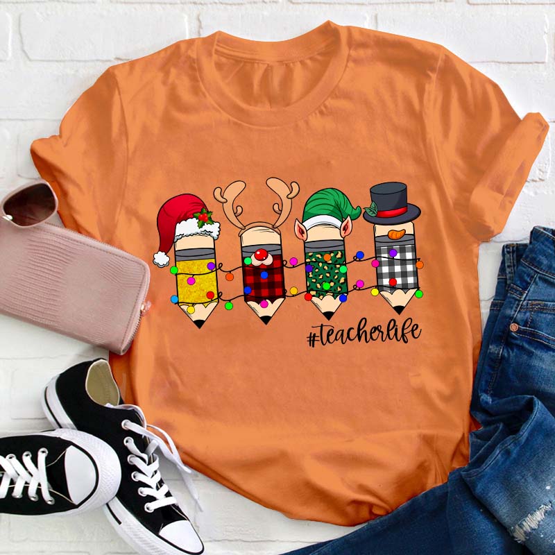 Pencil Christmas Teacher T-Shirt