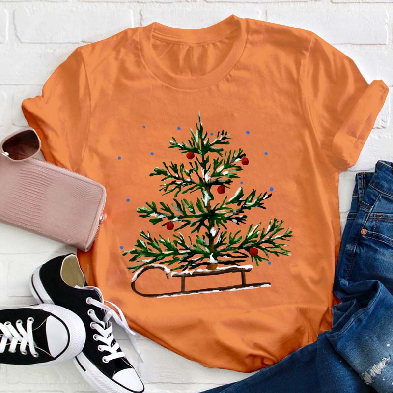 Christmas Tree Sleigh Teacher T-Shirt