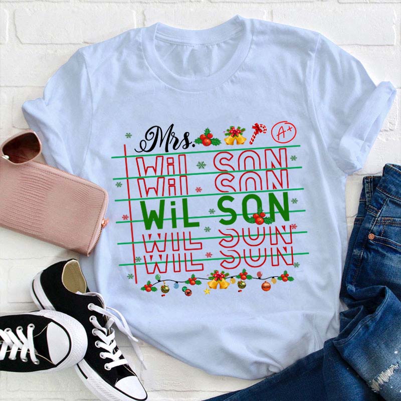 Personalized Christmas Name Teacher T-Shirt