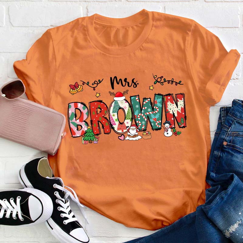 Personalized Christmas Crew Teacher T-Shirt