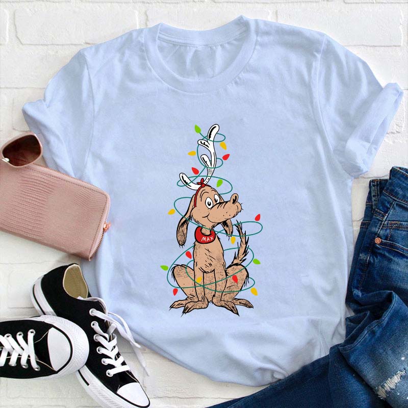 Puppy Elk Surrounded By Lights Teacher T-Shirt