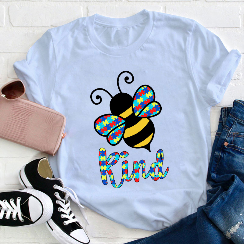 Bee Kind Colorful Puzzle Teacher T-Shirt
