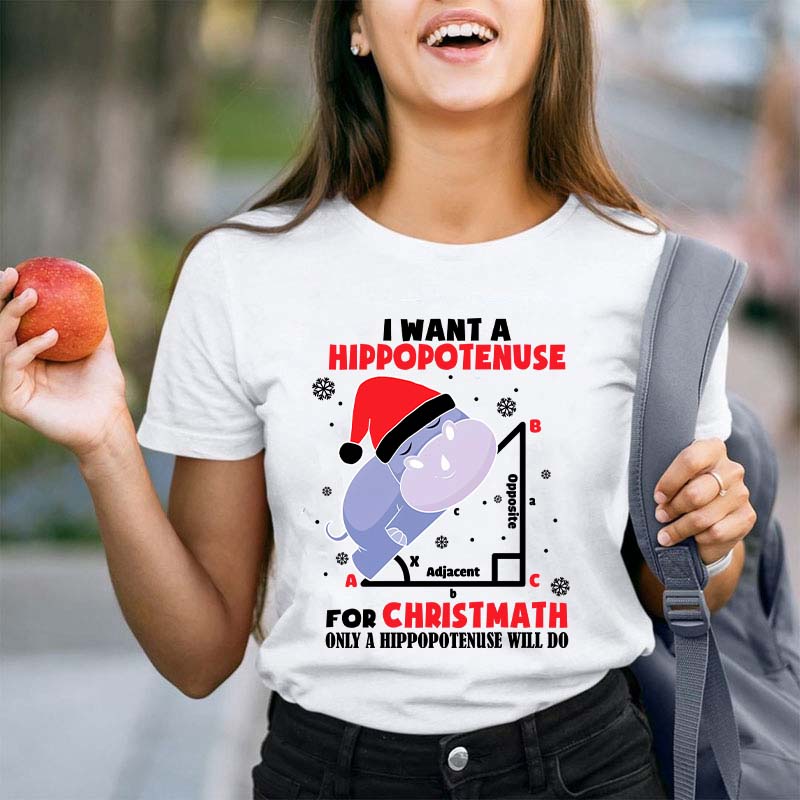 I Want A Hippopotenuse For Christmas Teacher T-Shirt