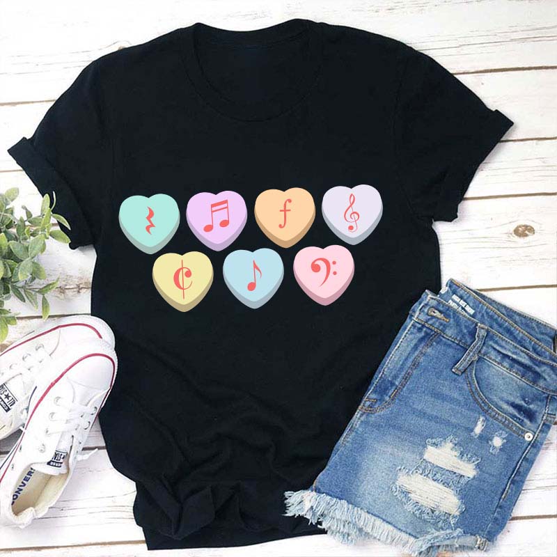 Music Note Heart Candy Teacher T-Shirt