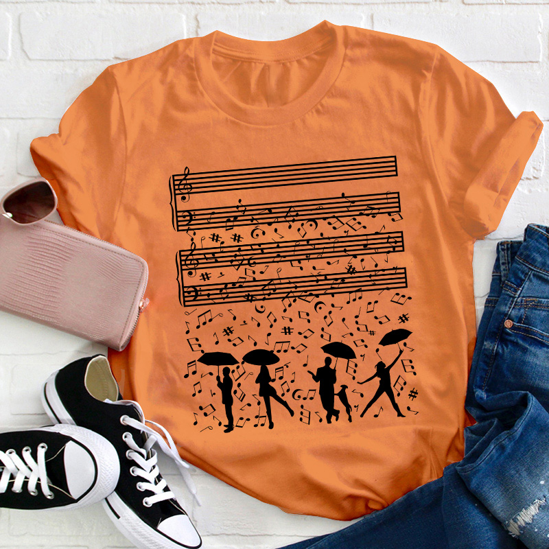 Dancing On The Rainy Night Under The Musical Notes Teacher T-Shirt