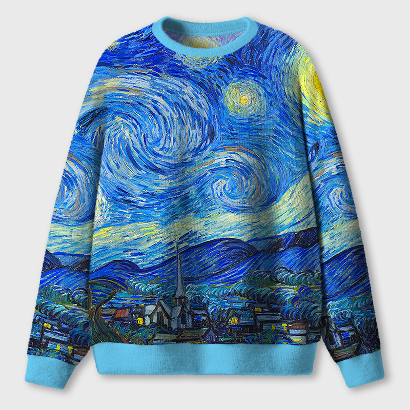 Art Moonlight Night Teacher Ugly Fluffy Christmas Sweater