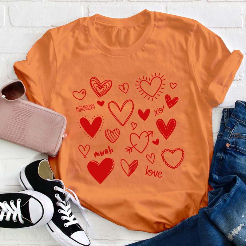 Hugs Xo Love Heart Teacher T-Shirt