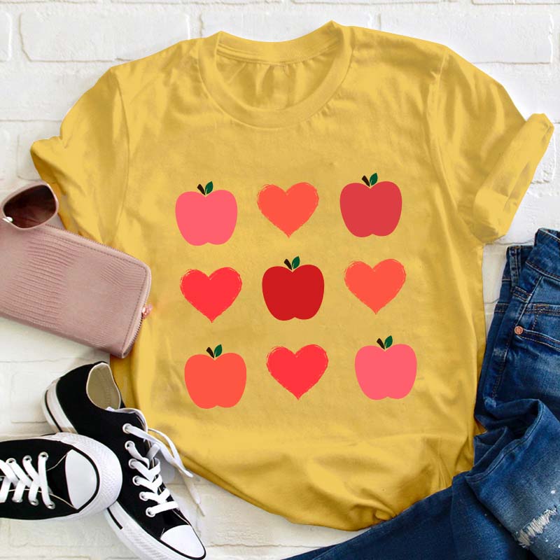 Apple Heart Valentines Day Teacher T-Shirt
