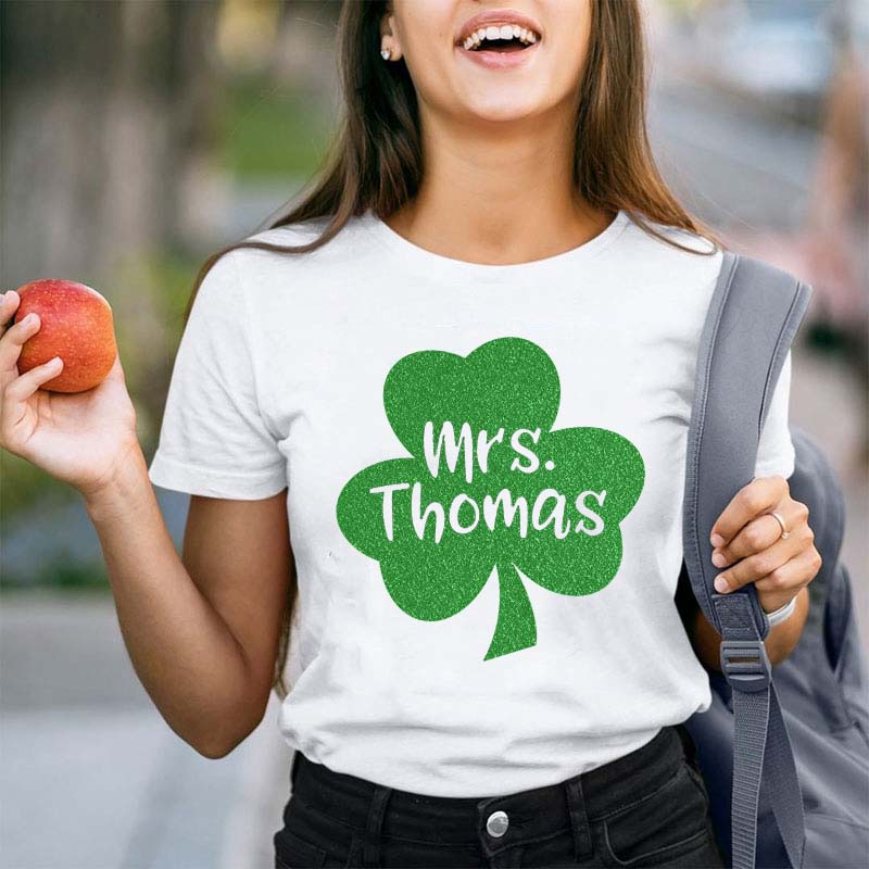 Personalized Name Lucky Shamrock Teacher T-Shirt