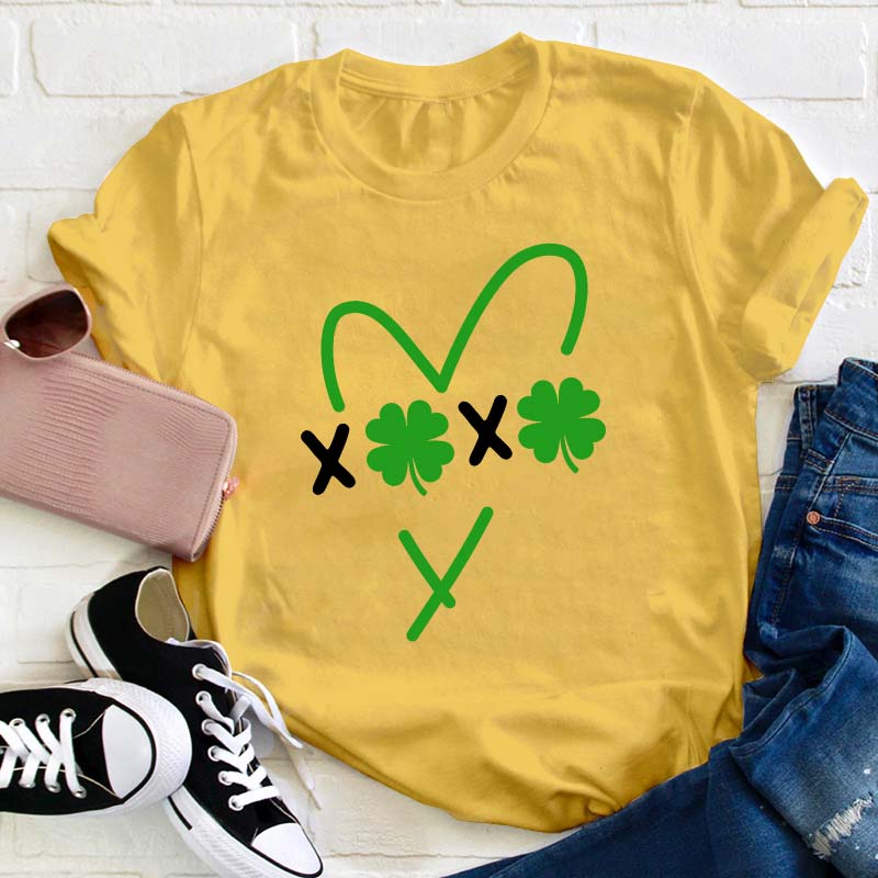 Vibrant Xoxo Four Leaf Clover Heart Teacher T-Shirt