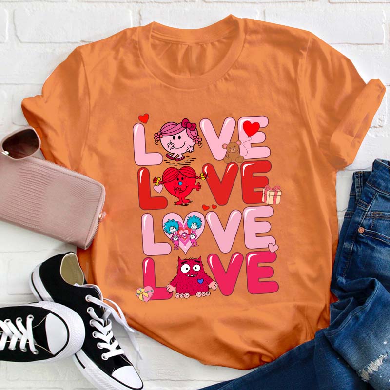 Love Cartoon Characters Teacher T-Shirt