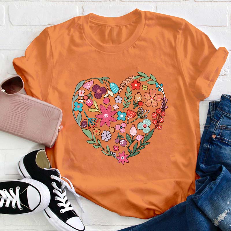 Flower Heart Teacher T-Shirt