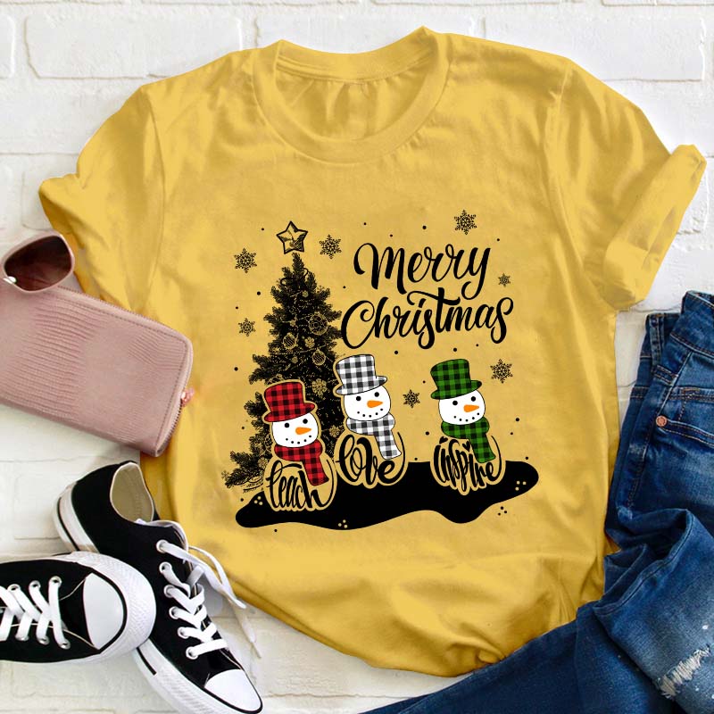 Merry Christmas Teach Love Inspire Teacher T-Shirt