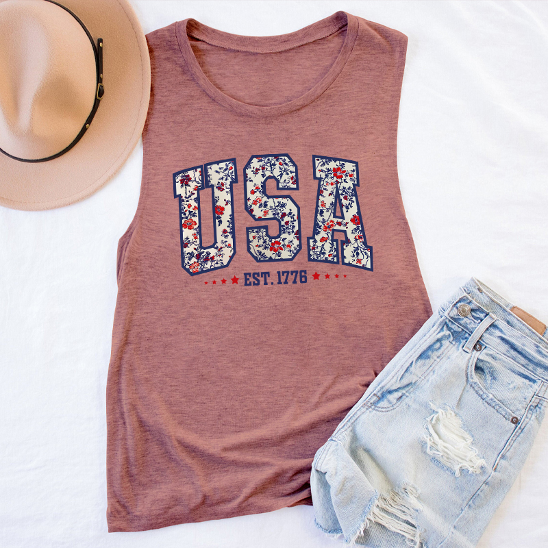 Retro Floral USA Teacher Tank Top