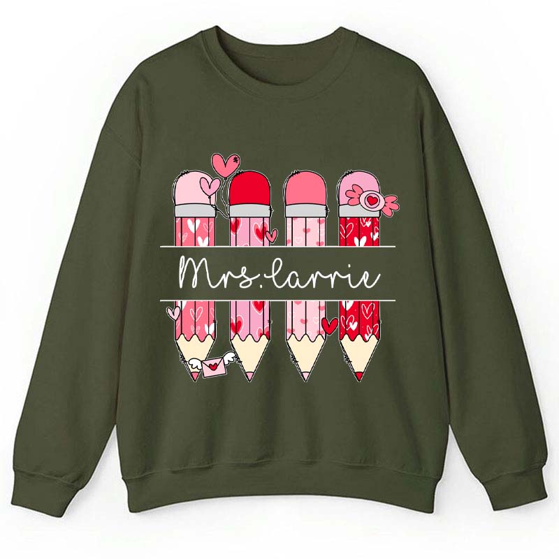 Personalized Pink Pencil Name Teacher Sweatshirt