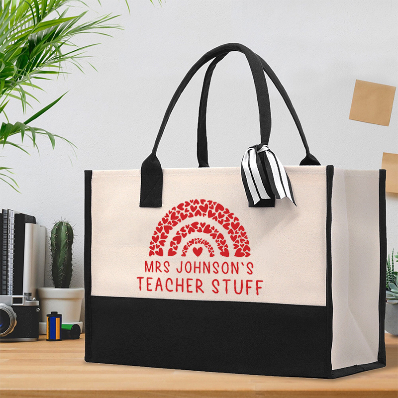 Personalized Red Heart Teacher Stuff Teacher Cotton Tote Bag