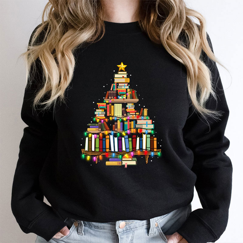 Book Christmas Tree Teacher Sweatshirt